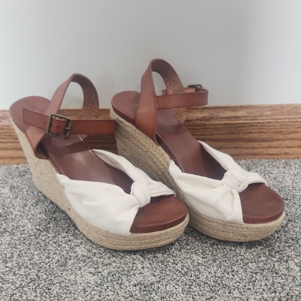 MIA Brown and White Wedges with Ankle Straps